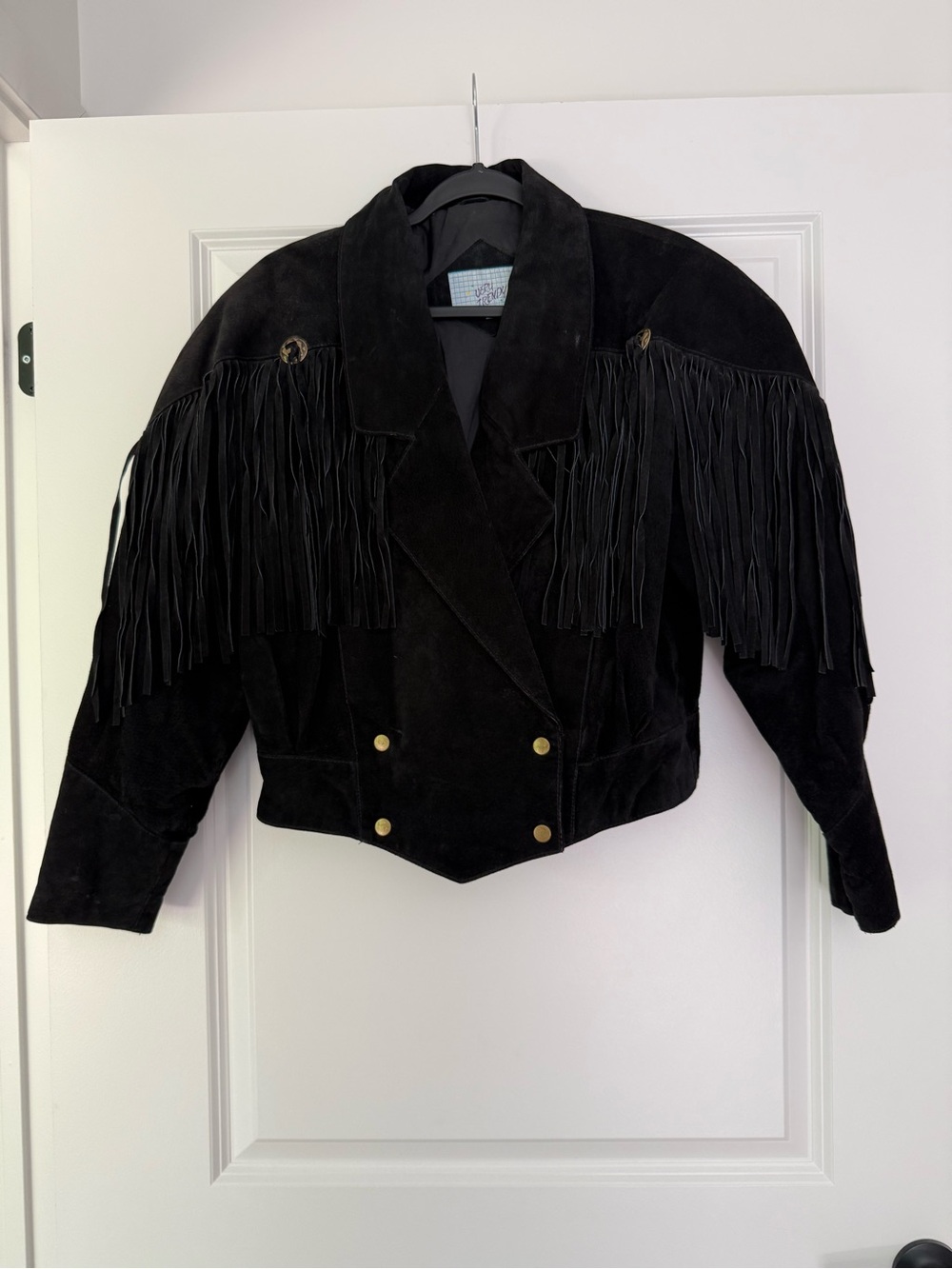 Black Suede Fringe Double-Breasted Women's Jacket